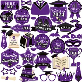 KatchOn Graduation Photo Booth Props 2024 - Pack of 35 | Purple Decorations, Photo Props for Class of 2024 Photoshoot