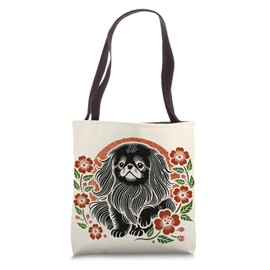 Pekingese Dog Retro Japanese Cherry Blossoms Cute Floral Tote Bag
