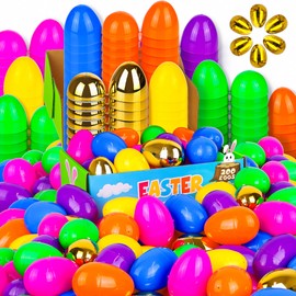 200 Pack Easter Eggs Bulk Include 6 Surprise Golden Eggs, 2.4 Inch Bright Colors Fillable Plastic Easter Egg Empty for Easter Hunt, Easter Basket Stuffers Fillers, Party Favors Classroom Prize