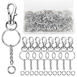150 Piece Key Ring Set 50 Key Rings with Chain (23 mm) Key Ring with Split Rings 50 Jump Rings 50 Rotating Lobster Buckles Metal Clips for DIY Crafts, Jewellery Making