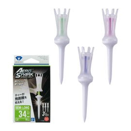DAIYA GOLF Aero Spark Tee - Semi-Long 3-Pack with Swing Function for Increased Distance - 34mm Tee Up Height - Conforms to Golf Rules - Functional Golf Tee - Clear - Made in Japan TE-710