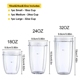3Set Replacement Cups for Nutribullet Replacement Parts 18oz&24oz&32oz Blender Cups Compatible with NutriBullet 600w and 900w Blender
