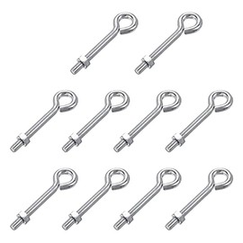 uxcell M6x50mm Eye Hooks Screws Bolts Kit, 10pcs Carbon Steel Hanger Eyelet Hooks Screw with Hex Nuts for Metal Hook, Wood Terminal Ring Hooks