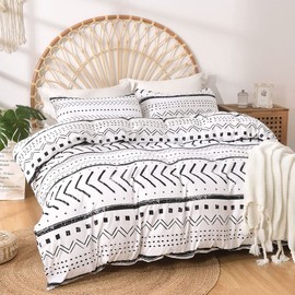 Lekesky Bed Linen (220 x 240 cm), 3 Pieces, Duvet Cover, Bohemian Style Bed Linen Set, Microfibre with 2 Pillowcases with Zips 80 x 80 cm), White/Black