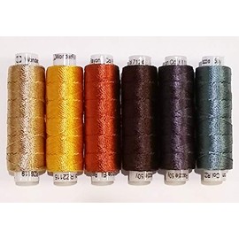 Sue Spargo Lustrous Razzle Rayon Thread, Size #8 - Set of Six 50yd Spools for Embroidery & Embellishment (Autumn Lake)