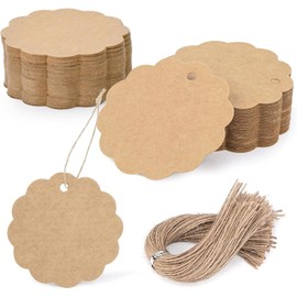 SallyFashion 100PCS Kraft Paper Gift Tags with String, Round Circle & Cupcake Designs for Clothing & Gifts