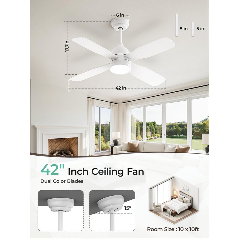 42 Inch Ceiling Fan with Light, APP & Remote, Downrod