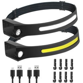 WEDNBR The Ultimate Hands-Free Headlamp 2-Pack: 230° Beam & Motion Sensor - Rechargeable, Weatherproof, 2-Light Source for Adults & Kids