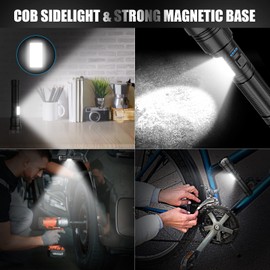 Magnetic Flashlight Rechargeable High Lumens, Super Bright Magnetic Base LED Pocket Flash Light with COB Light, Type-C, 7 Modes, Zoomable, IPX6 Waterproof Best Tactical Flashlights for Camping