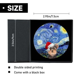 Yorkies Christmas Ornaments 2024-Funny Santa Hat Dog Round Ceramics Ornament Porcelain Christmas Tree Ornament for a Dog Lover 3" Pet Gifts with Box