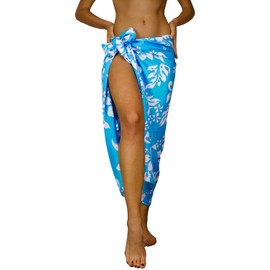 Funky Hawaiian Cover-up Pareo Sarong, Hibiscus, Turquoise, Big