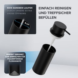 ovimar Haja Soap Dispenser | Matte Black | Stainless Steel | Free Standing No Drilling | with Extra Large Opening Easy to Refill | for the Bathroom or Kitchen