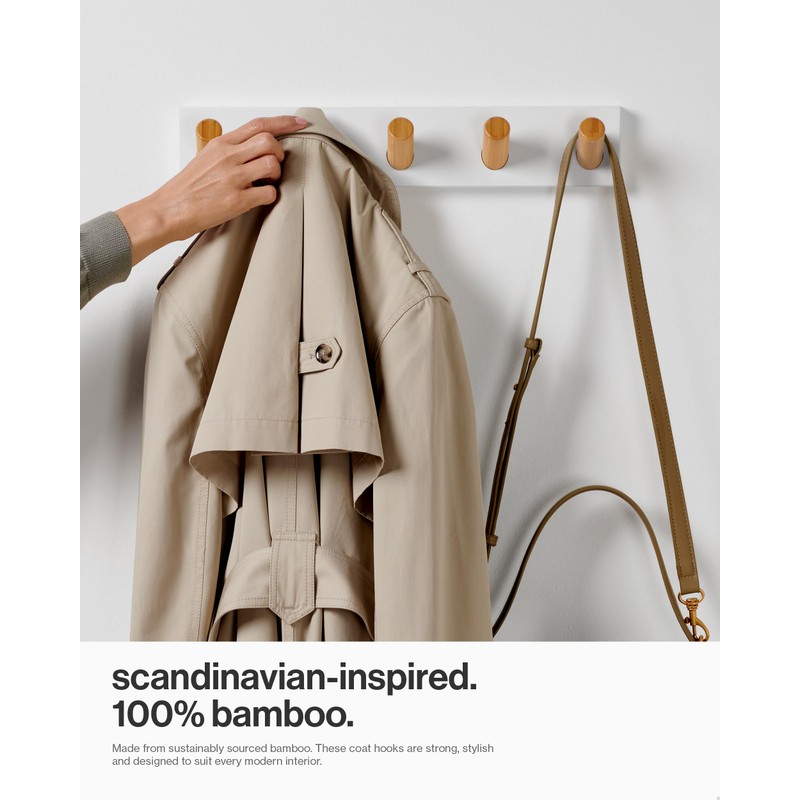 LARHN Wall Mounted Coat Rack, White with 5 Heavy-Duty 1"