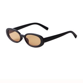 ADE WU Trendy Oval Sunglasses for Women Fashion 90s Cute Small Narrow Sun Glasses for Small Faces Women Ladies Teens Girls (Black Frame Orange Lens)