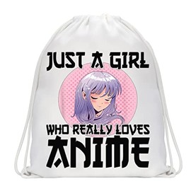WZMPA Anime Fans Drawstring Backpack Anime Lover Gift Just A Girl Who Really Loves Anime Drawstring Travel Bag For Women Girls (Loves Anime)