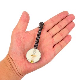 Dselvgvu Miniature Banjo with Stand and Case Mini Musical Instrument Collectible Mini Banjo Replica Miniature Dollhouse Model Christmas Ornament (3.94"x1.31"x0.55")