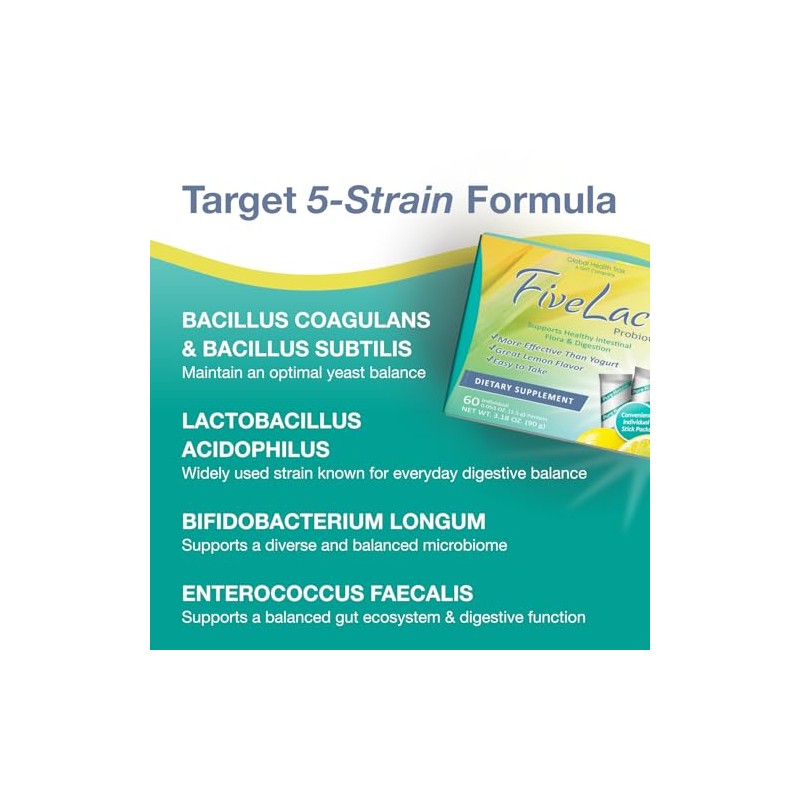 FiveLac Lemon Probiotic Powder - Smooth Digestive Support