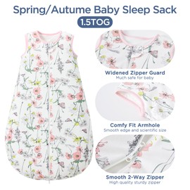 Duomiaomiao 1.5 TOG Baby Sleep Sack 100% Cotton Four Season Baby Wearable Blanket, Breathable Comfy Toddler Sleeping Sack
