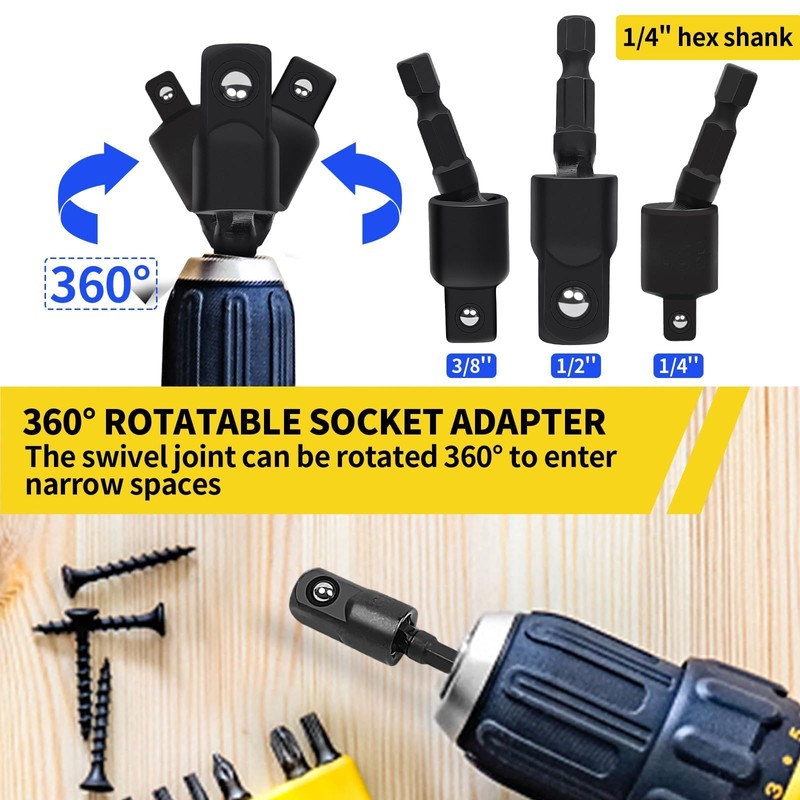 Flexible Drill Bit Extension Set, Including Right Angle Drill Attachmen,