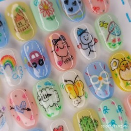 Colored pencil nails PICK & MIX Handmade nail tips. Pedi tips - Almond M / 색연필네일 PICK & MIX 수제네일팁.페디팁 - 아몬드M