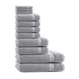 Class Home Collection 12-Piece Terry Towel Set | Guest Towel | Hand Towel | Shower Towel | Wash Mitt | Silver