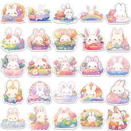 Generic Kawaii Cartoon Rainbow Rabbit Sticker Pack, 50PCS Cute Animal Stickers for Kids, Water Bottle, Laptop, Skateboard, Phone, Guitar, Cars, Bumper, Scrapbook (Rainbow Rabbit001)