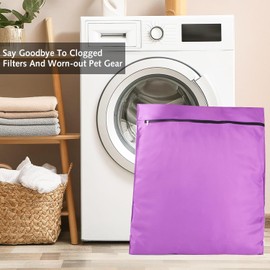 Pet Laundry Bag, Petwear Wash Bag Pet Hair Remove Bag, Stops Pet Hair Blocking the Washing Machine, Large Size Ideal For Dog Cat Horse Rabbit (Purple)