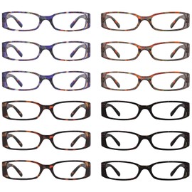 LUR 12 Pack Reading Glasses for Women with Pattern Design Ladies Stylish Readers Spring Hinge+2.00