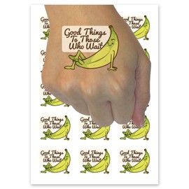Green Banana Good Things To Those Who Wait Temporary Tattoo Water Resistant Fake Body Art Set Collection - 54 1" Tattoos (1 Sheet)
