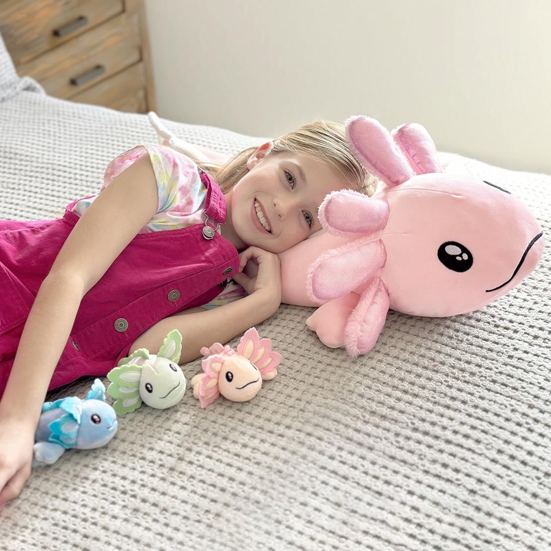 MaoGoLan Giant Axolotl Plush with 3 Babies Inside, 33" Axolotl