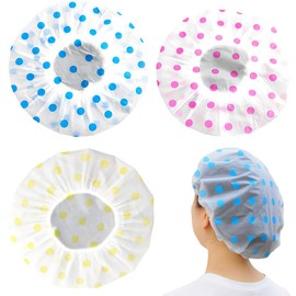 Pack of 3 Shower Caps, Shower Caps, Women's Elastic, Waterproof Shower Caps, Reusable Shower Cap, for Girls, Women, Cosmetics, Home, Hotel, Travel