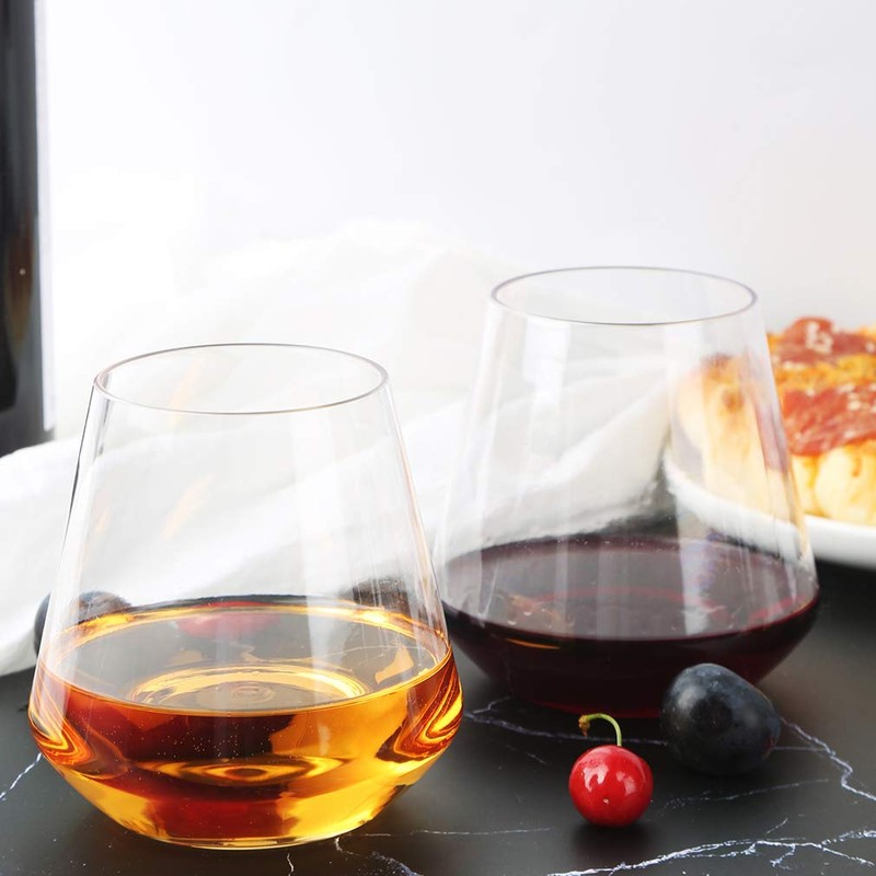 MICHLEY Large Stemless Wine Glasses Clear Tritan Plastic-Unbreakable Wine Cups