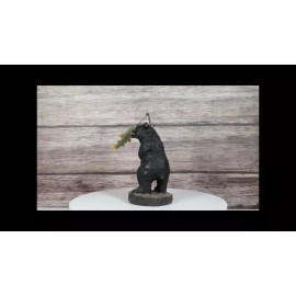 Whimsical Rustic Forest Black Bear Catching Largemouth Bass Fish Figurine