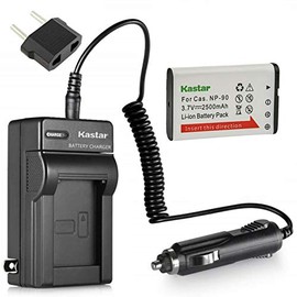 Kastar Travel Charger for Casio NP-90 NP90 Work with Casio Exilim EX-H10 EX-H15 EX-H20G EX-H20GBK EX-H20GSR EX-FH100 EX-FH100BK Cameras