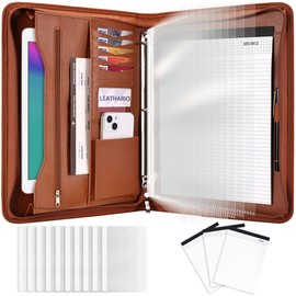 Leathario Portfolio Binder, Includes 10 Sheet Protectors and 3 Notepads, 3-Ring Folder Organizer, A4 Padfolio with Zipper, Vegan Leather Tablet Sleeve, Business Office Conference Clipboards