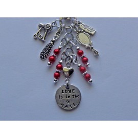Handmade HAIR STYLIST HAIR DRESSER LOVE IS IN THE HAIR COMB KEY CHAIN CLIP FOR PURSE FOB