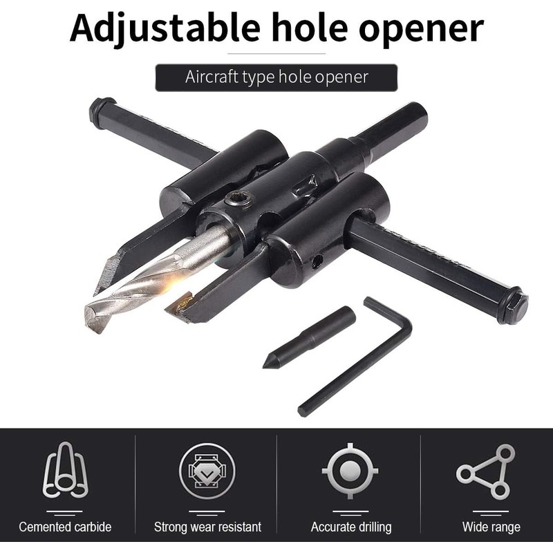 HOHXEN Adjustable Rotary Burr with Twist Drill Bit [Diameter: 30mm-120mm]