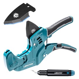 Libraton PVC Pipe Cutter, Cuts up to 2-1/2", Ratchet Pipe Cutter Heavy-Duty with Replacement Blade, PEX, PVC, PPR Plastic Cutter, Hoses and Plumbing Pipes, Deburring Tool