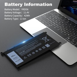 42Wh YRDD6 Laptop Battery Type YRDD6 11.4v for Dell Inspiron 5480 5482 3593 3493 3793 5593 3584 5485 5491 3501 5493 5584 3583 5585 3582 5591 7586 3310 5594, Vostro 5481 5590, 1VX1H VM732 p93g Battery