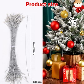 PMTFUMY 300Pcs Christmas Ornament Hooks with Snap Lock, Christmas Bauble hooksbauble Hooks,Ornament Hangers & Precut Ribbon for Easy Hanging, Silver Holiday Tree Decorations & Party Decor