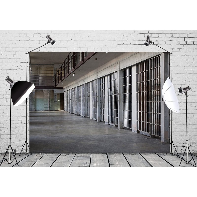 CORFOTO 7x5ft Fabric Prison Photography Backdrop Jail Cell Bars Background