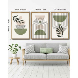 Drsoum Large 24x36in Green Botanical Boho Wall Art Framed Modern Sage Bohemian Wall Decor Abstract Geometry Lines Prints Ready to Hang Natural Framed