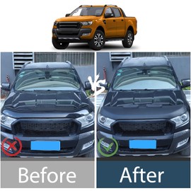 Black Leather Front Hood Cover Engine End Bra Protector Compatible with Ford Ranger 2015-2021 Car Engine Hood Cover,Front Hood Cover Bra Protector Cover