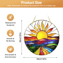Colorful Sun Suncatcher, Colorful Sunrise Window Hanging Decoration, Stained Glass Effect Acrylic Ornament, Nature Scenic Sun Lover Gift, Sun Catchers for Garden Home Indoor Outdoor Decor