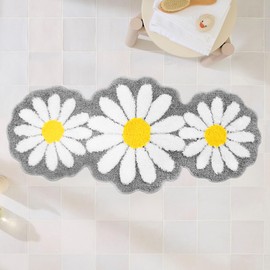 Aesthetic Grey Bathroom Rugs Runner Daisy Bedroom Area Runner Rug Cute Long Bath Mat Flower Rug Floral Non Slip Bathmat Absorbent Long Bathroom Mat Gray Bathroom Decor Rooms Sink Bathtub 24"x51"