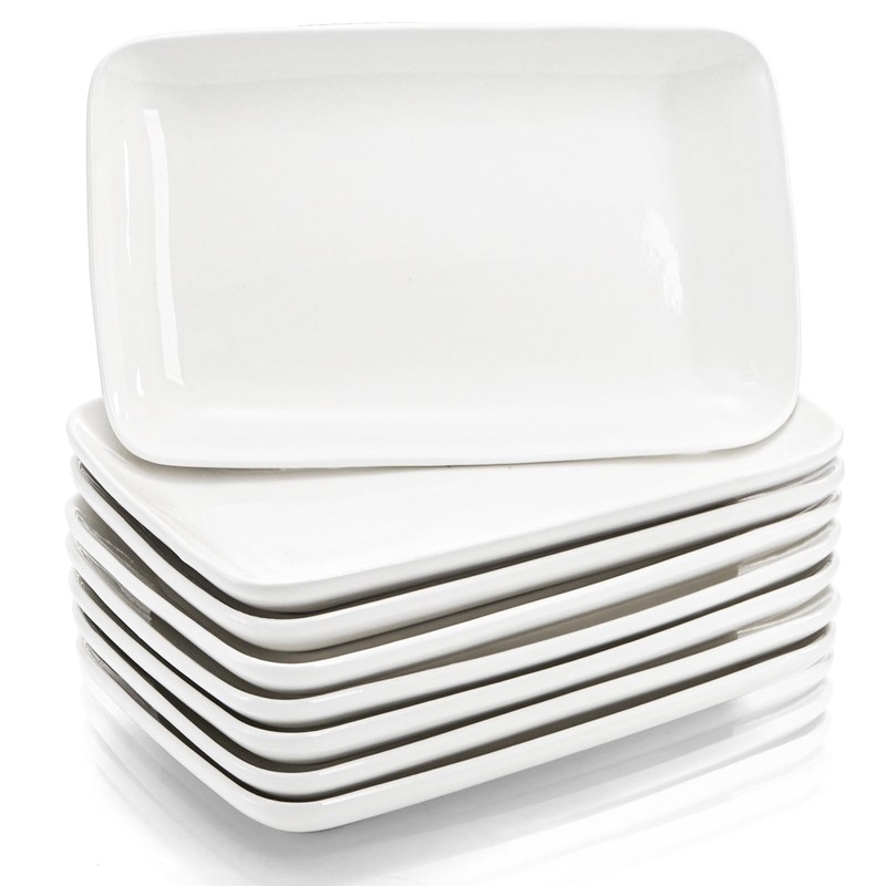 Foraineam 8 Pieces Rectangular Plates 8 Inch Porcelain Platters, Dessert,