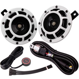 FARBIN Car Horn 12v Loud Motorcycle Horns High/Low Supertone Truck Horn Kit Electric Train Horns for Car (White horn with wire button)