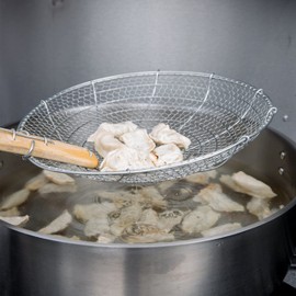 TrueCraftware- 14” Coarse Mesh Skimmer Galvanized Steel with Natural Bamboo Handle- Spider Strainer Ladle Kitchen Frying Food Pasta Spaghetti for Cooking and Frying Pasta Strainer Spoon