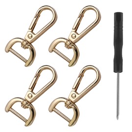 Pack of 4 Carabiner Hooks with Swivel and Screwdriver, ID 15 mm Carabiner Swivel Carabiner D-Ring Carabiner Hook Gold, Carabiner for Dog Lead, Carabiner Hook with Swivel for Bag Accessories