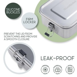 FLUNIGLOBAL Stainless Steel Lunch Box for Adults | 40 oz | Leak Proof with Silicone Locks | Eco-friendly Metal Lunch Box Container for Travel | Removable Divider | Silver